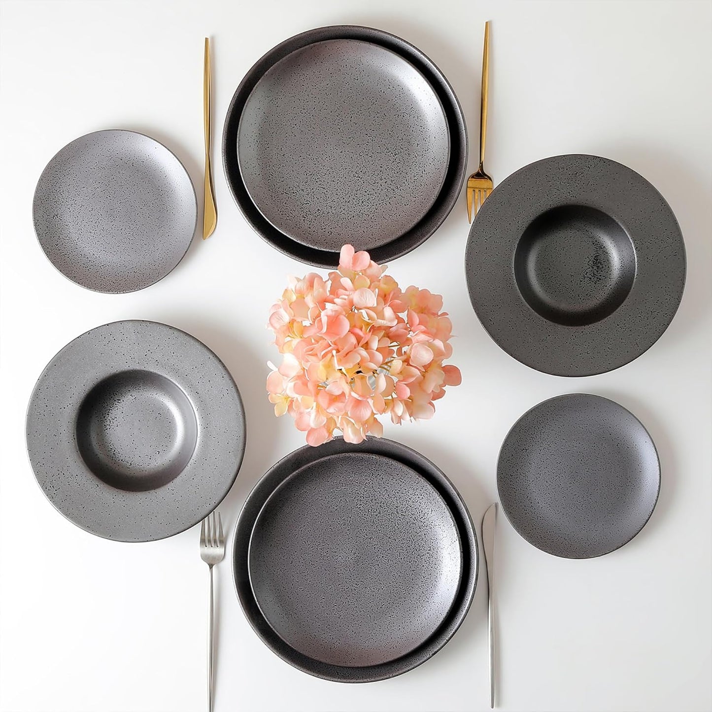 Stone Lain Valencia Porcelain 32-Piece Round Dinnerware Set, Plates and Bowls Set, Dish Set for 8