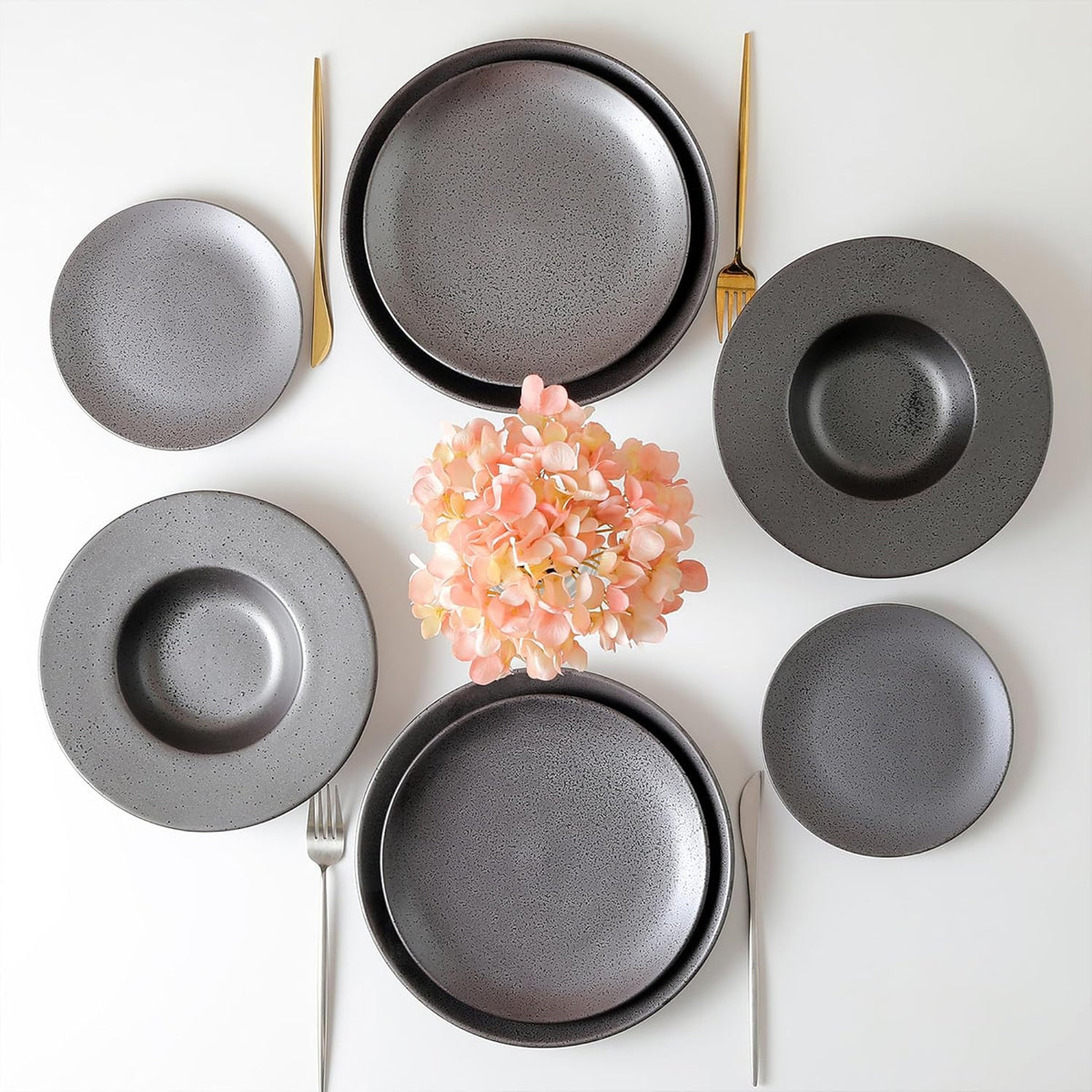 Stone Lain Valencia Porcelain 32-Piece Round Dinnerware Set, Plates and Bowls Set, Dish Set for 8