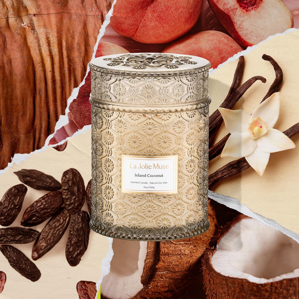 LA JOLIE MUSE Vanilla Coconut Candle – Coconut, Freesia & Vanilla | 19 oz Large Wooden Wick Candle