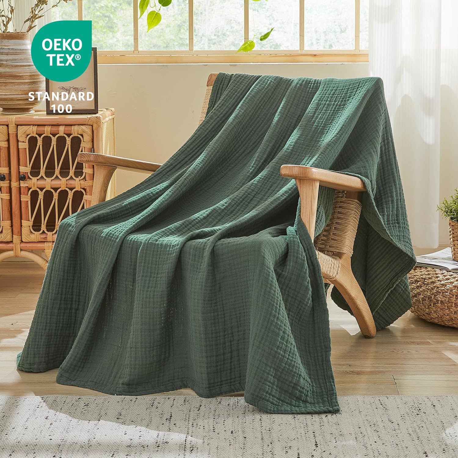 EMME Cotton Muslin Queen Blanket Bed Layering Breathable Gauze Blanket Soft Lightweight Blankets