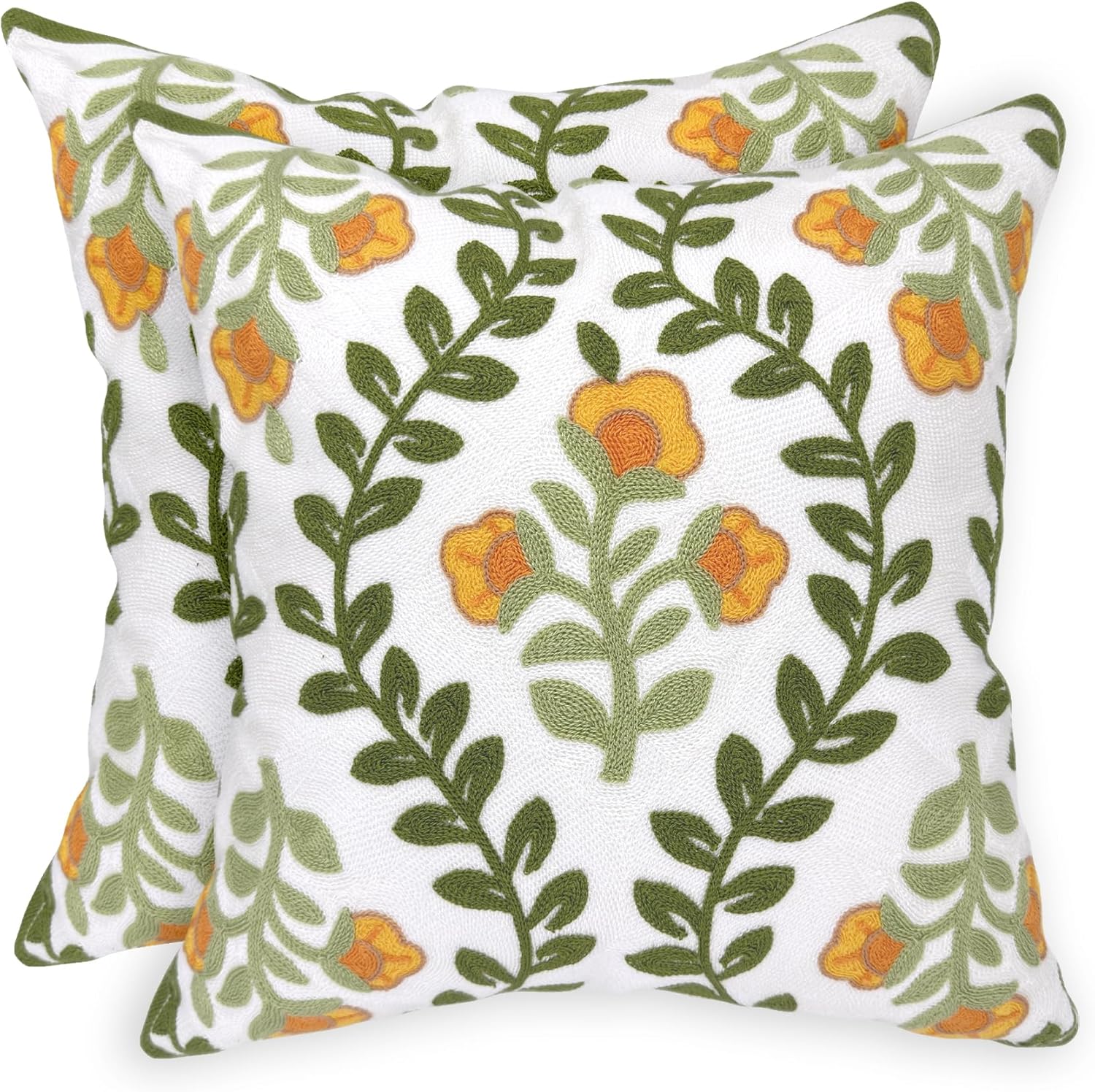 Alysheer Floral Embroidered Summer Decorative Throw Pillow Covers 18"x 18" Set of 2, Farmhouse
