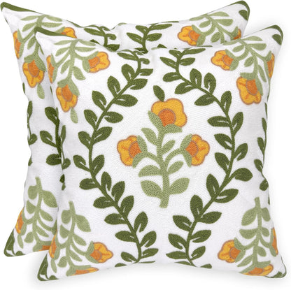 Alysheer Floral Embroidered Summer Decorative Throw Pillow Covers 18"x 18" Set of 2, Farmhouse
