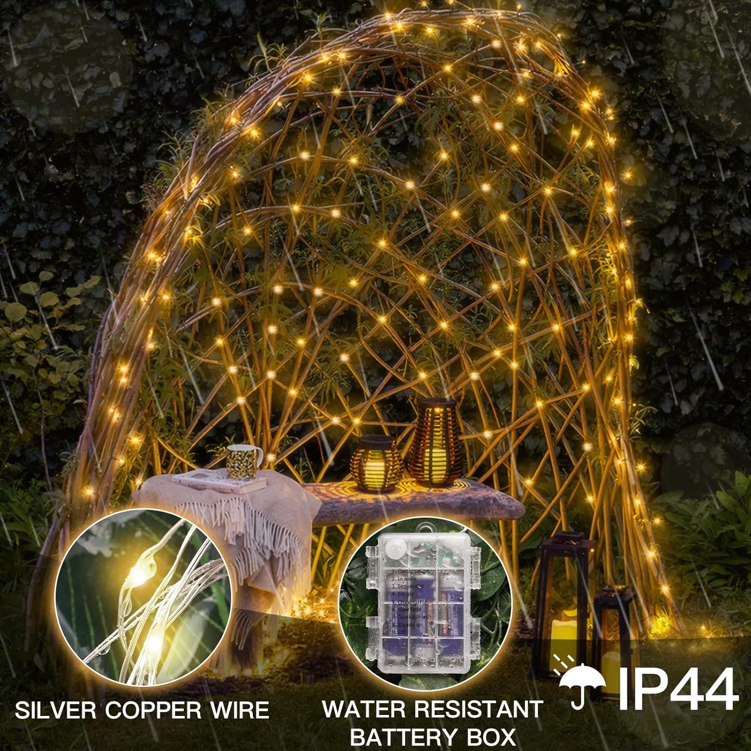 suddus 33ft 100 LED Outdoor String Lights, Warm White Fairy Lights Battery Operated with Remote