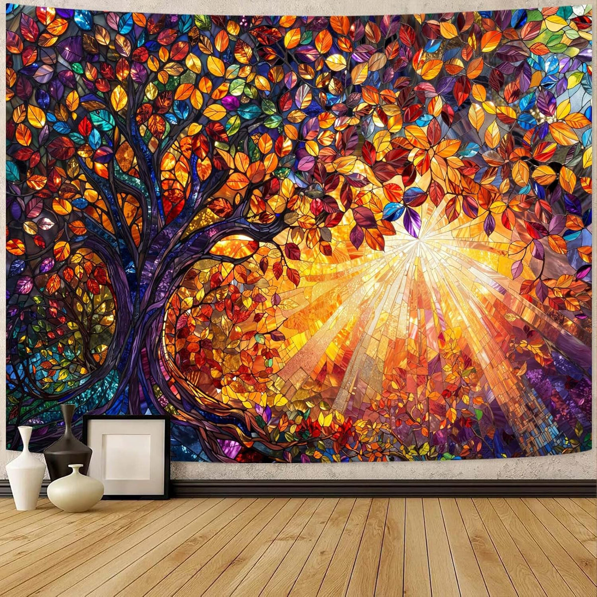 Lunerfex Tree of Life Tapestry Stained Glass Tapestry Wall Decor Tapestries for Bedroom Art