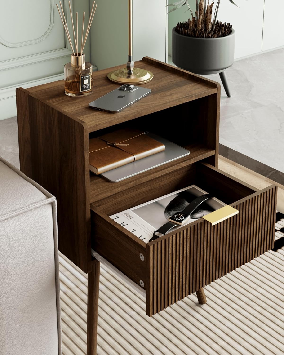 Nightstand,Modern Bedside Table with Storage Drawer and Open Wood Shelf, Accent Night Stand with