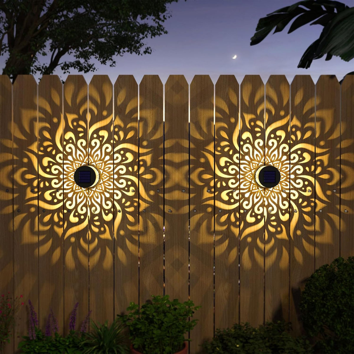 4 Pack Solar Fence Lights Metal Solar Powered Outdoor Wall Deck Step Lights Mandala Theme