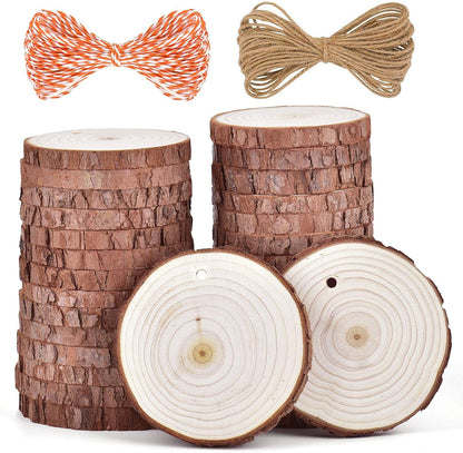 5ARTH Natural Wood Slices - 30 Pcs 2.7-3.1 inches Craft Unfinished Wood kit Predrilled with Hole