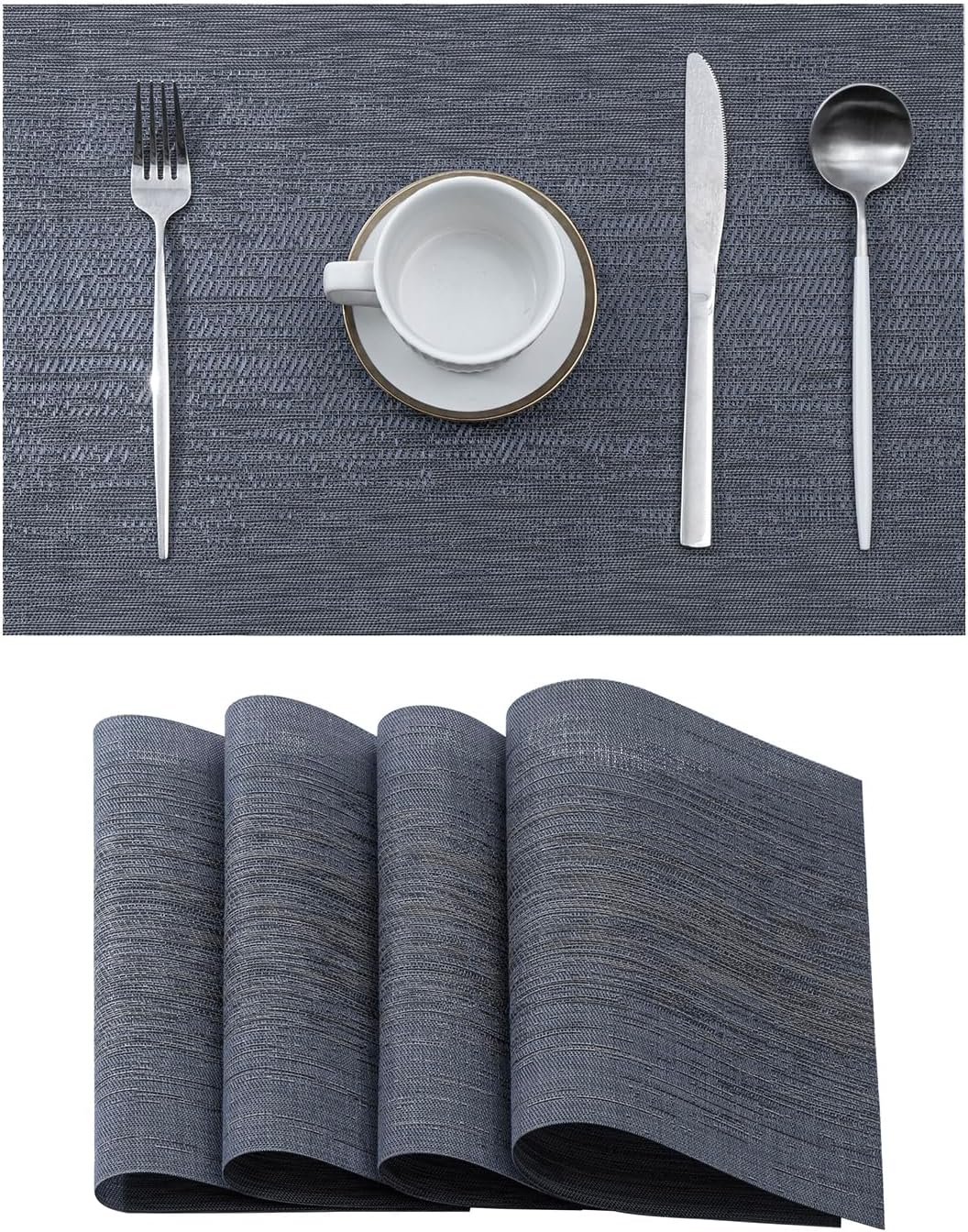Leetaltree Denim Blue Placemats Set of 4 - Heat Resistant Non-Slip Place mats for Dining Table