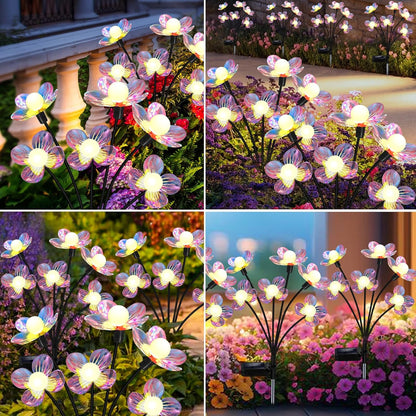Solar Garden Lights Outdoor, New Upgraded 4-Pack Firefly Solar Lights with Iridescent Petals & Warm
