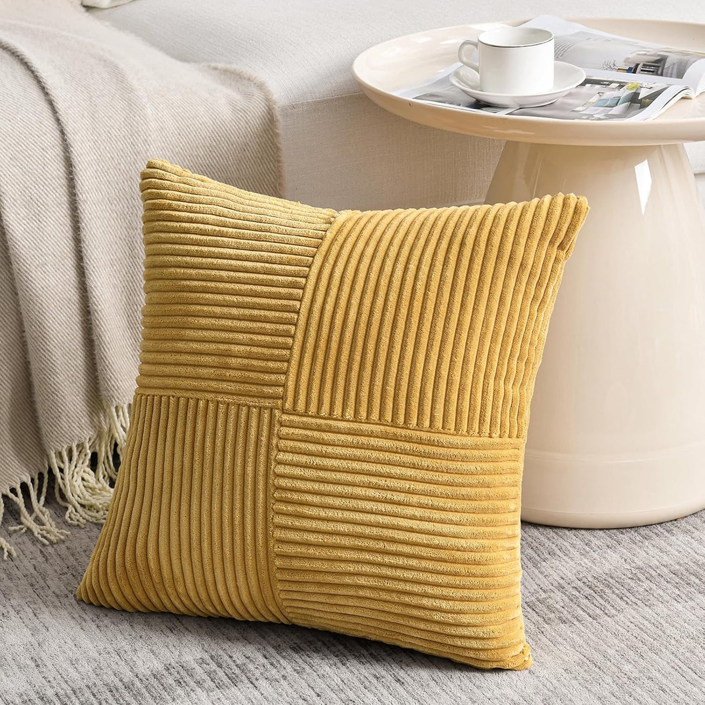 Fancy Homi 2 Packs Mustard Yellow Big Decorative Throw Pillow Covers 24x24 Inch for Living Room