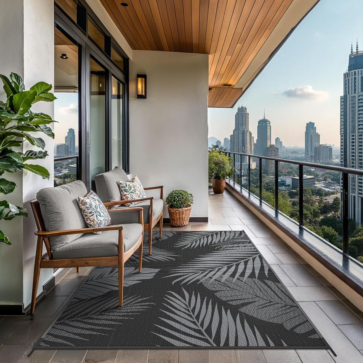 GENIMO Outdoor Rug 9' x 12' Waterproof for Patios Clearance, Reversible Outdoor Plastic Straw