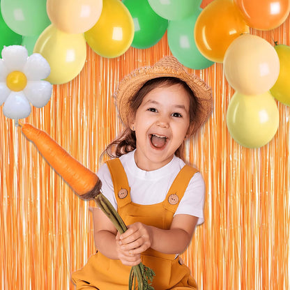 Orange Tinsel Curtain Party Backdrop - GREATRIL Foil Fringe Curtain Party Streamers for