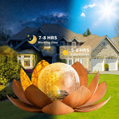 Solar Light Outdoor(2Pack), Art Crackle Globe Glass Lotus Decoration, Solar LED Waterproof Metal