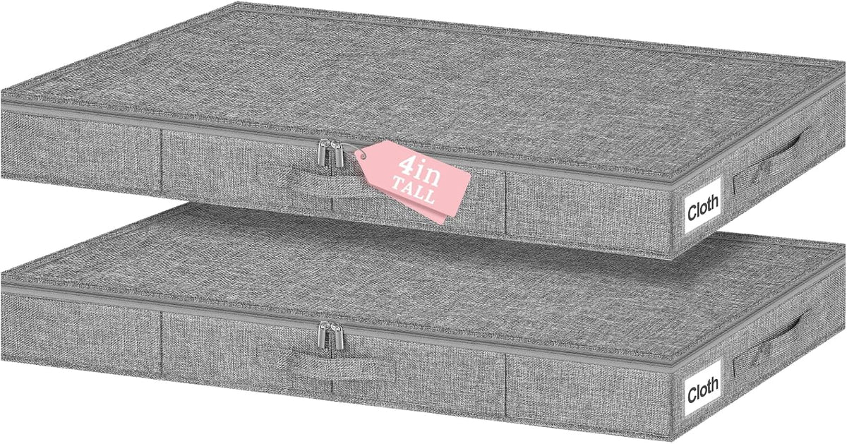 Low Profile Under Bed Storage Containers, 4" Tall Underbed Storage with Rigid Sidewalls & Bottom