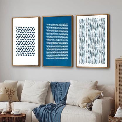 Tinonedraw Navy Blue and White Framed Canvas Wall Art Set, Minimalist Geometric Wall Decor, Neutral