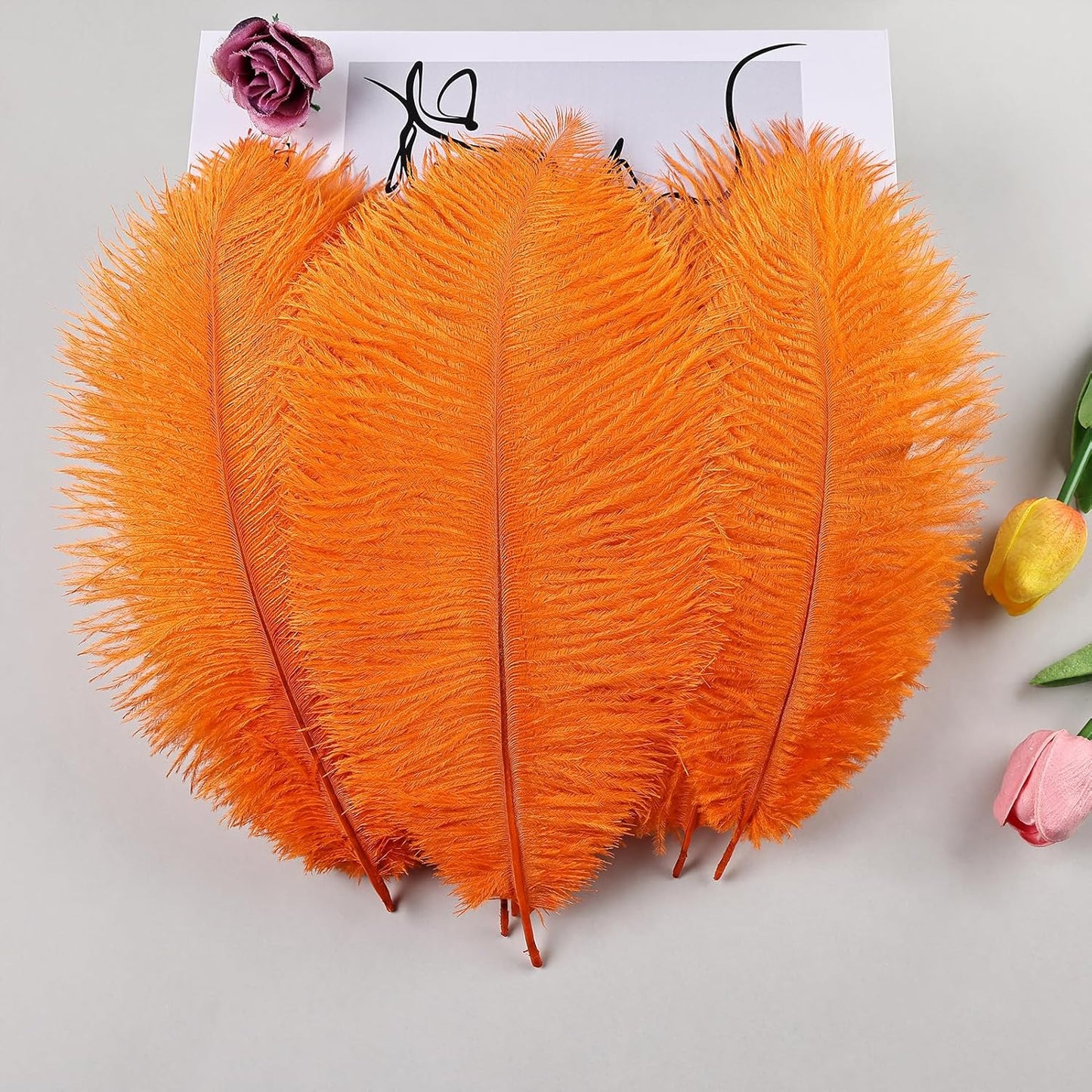 THARAHT Orange Ostrich Feathers 12pcs Natural Bulk 10-12Inch 25cm-30cm for Crafts Wedding Party