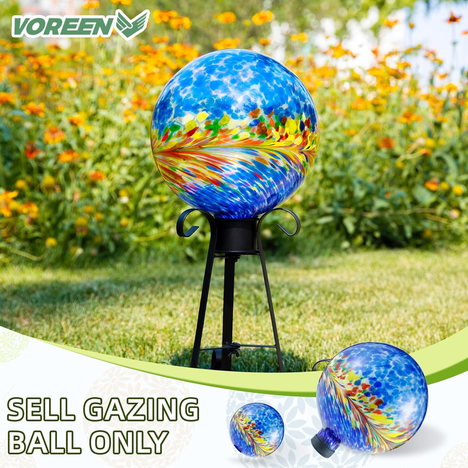 VOREEN 10-Inch Glass Gazing Ball, Outdoor Gazing Globe, Reflective Ball Yard Decoration for Homes