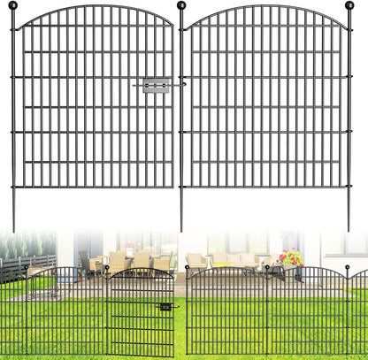 10 Panels Decorative Garden Fence with Gate - 32 in (H) x 23.6 ft (L) No Dig Dog Fence Outdoor for