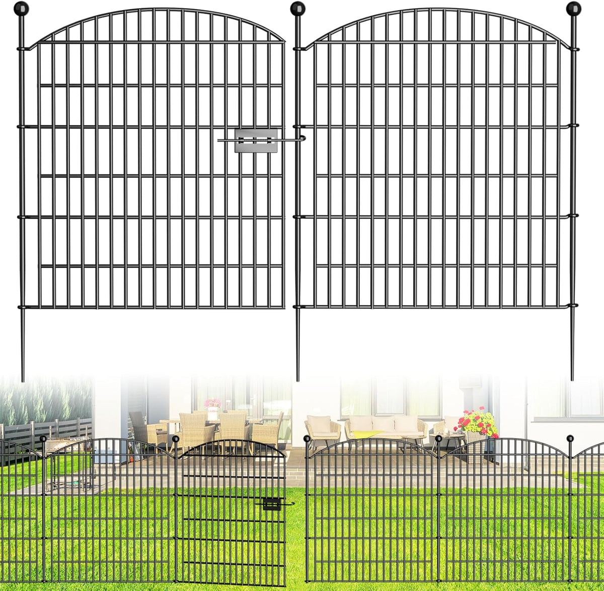 15 Panels Decorative Garden Fence with Gate - 32 in (H) x 35.4 ft (L) No Dig Dog Fence Outdoor for