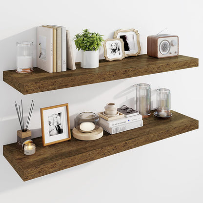 Marsmiles 39" Floating Shelves for Wall, Wooden Shelves with Invisible Brackets Set of 2, Rustic