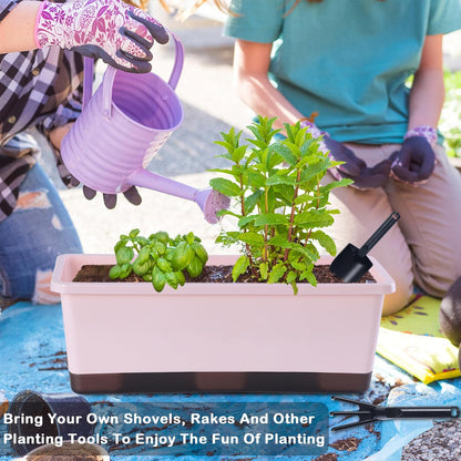 Window Box Planter 8 Pcs, 17 Inches Rectangle Flower Pots with Drainage Holes and Trays, Vegetable