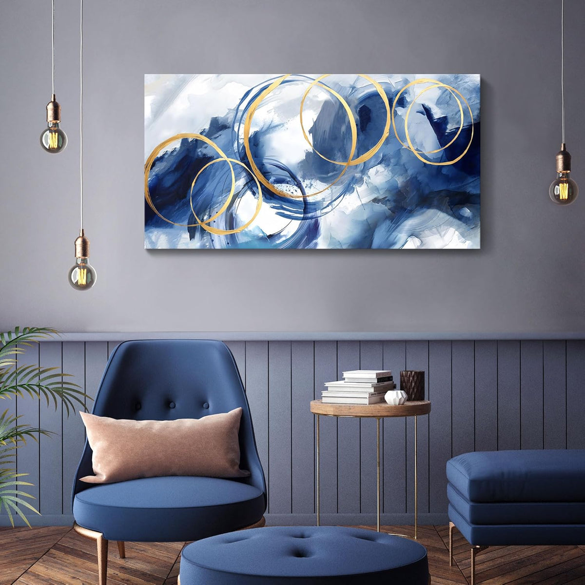 AJAZIKO Blue Abstract Wall Art Modern Art Wall Decor Artwork For Walls Living Room Large Painting