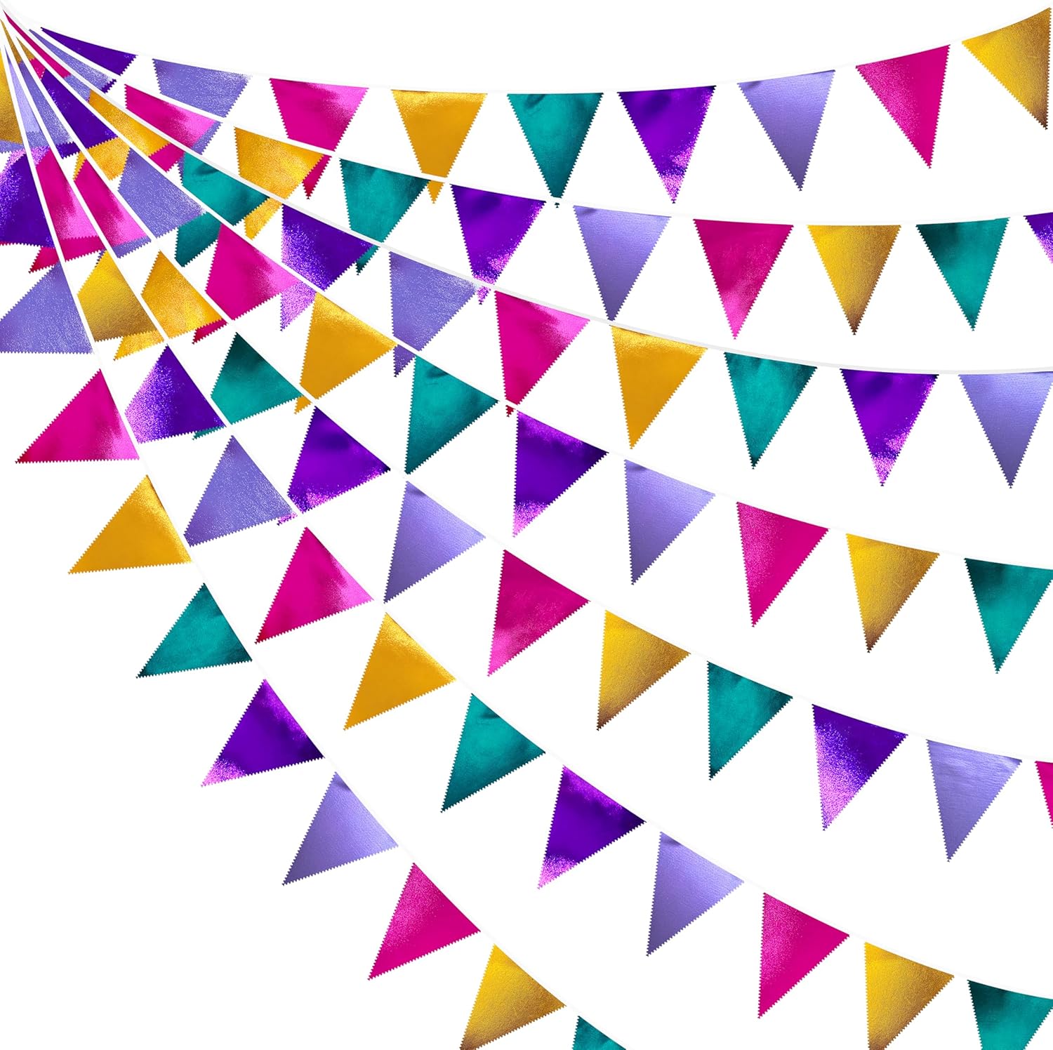Colorful Party Decorations Hot Pink Teal Purple Metallic Fabric Triangle Pennant Banner Flag