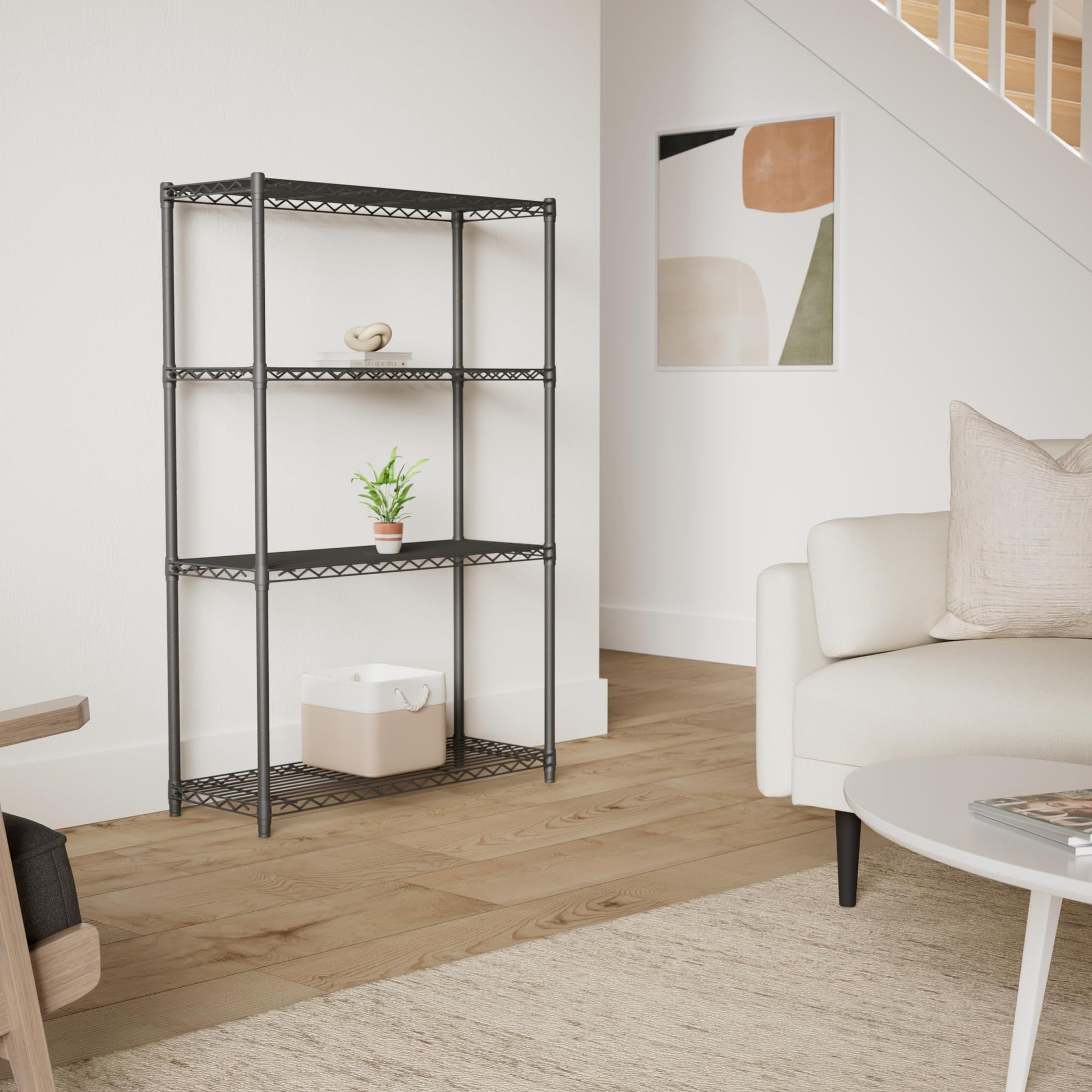 Internet's Best 4-Tier Wire Shelving | Flat Black | Heavy Duty Shelf | Wide Adjustable Rack Unit |