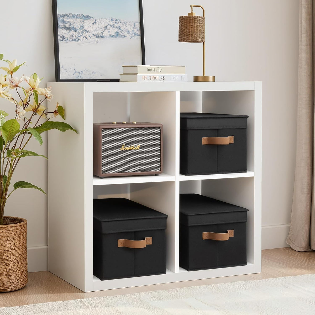 StorageWorks Large Storage Bins with Lids, Decorative Storage Boxes with Lid and PU Handles