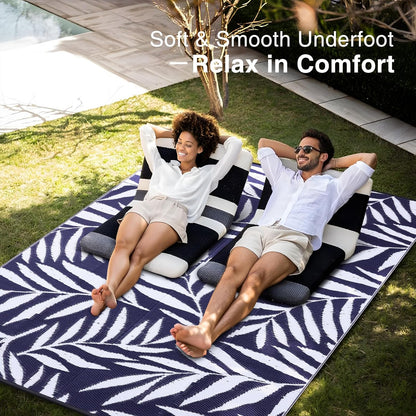 OLANLY Waterproof Outdoor Rug 8x10 ft, Reversible Outdoor Plastic Straw Rug with Leaf Pattern, RV
