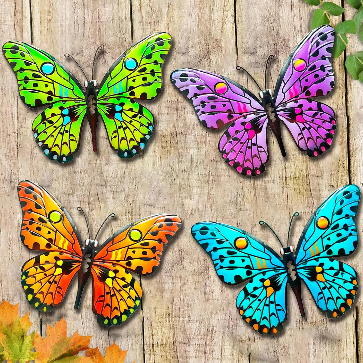MACLARONX 4 PCS Metal Butterfly 9.6" Butterflies Outdoor Fence Yard Art Wall Decor Hanging