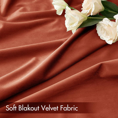MIULEE Burnt Orange Velvet Curtains Thermal Insulated Blackout Curtain Fall Drapes for Bedroom