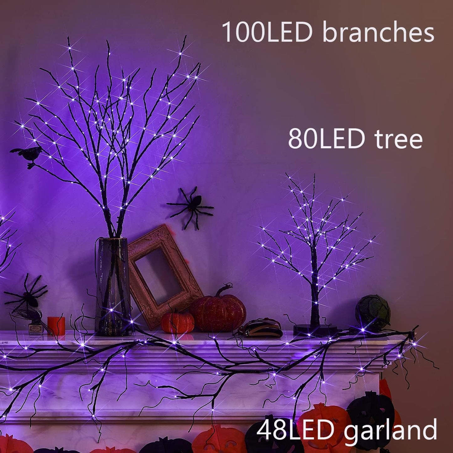 Fudios Lighted Halloween Tree with Timer 80 LED Purple Lights USB Plug or Battery Operated,18in