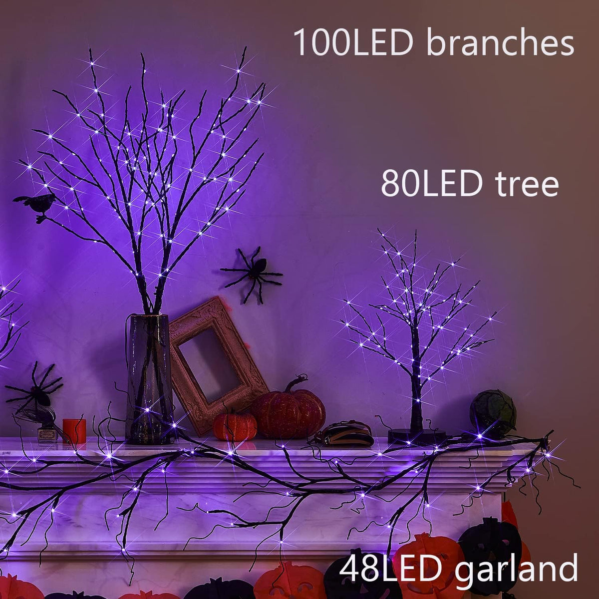 Fudios Lighted Halloween Tree with Timer 80 LED Purple Lights USB Plug or Battery Operated,18in
