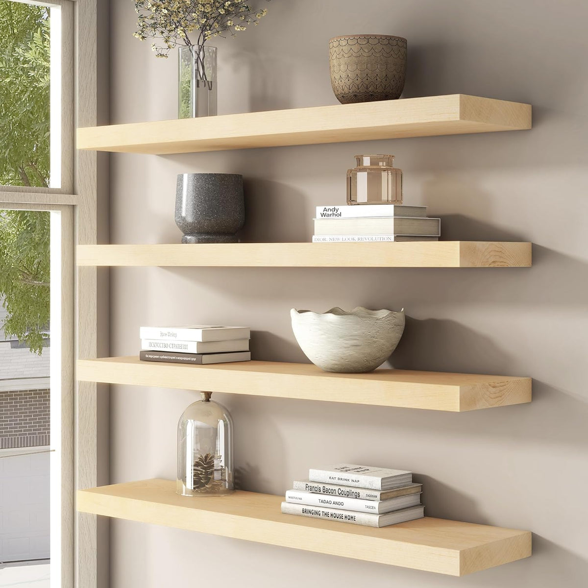 Floating Shelves for Wall, USA-Sourced Maple Wood 36 Inch Long Wall Shelves Set of 2, Natural