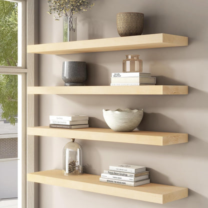 Floating Shelves for Wall, USA-Sourced Maple Wood 36 Inch Long Wall Shelves Set of 2, Natural