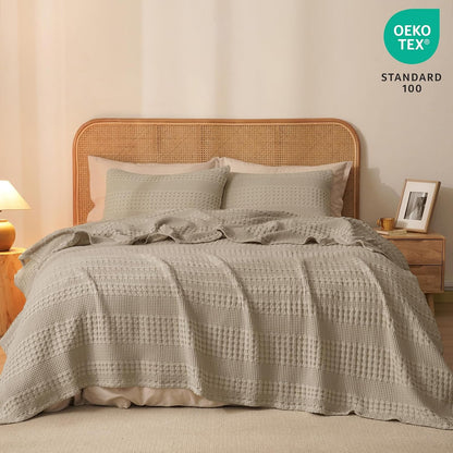 PHF 100% Cotton Waffle Weave Blanket Twin Size, Soft Lightweight Breathable Cozy Summer Blankets