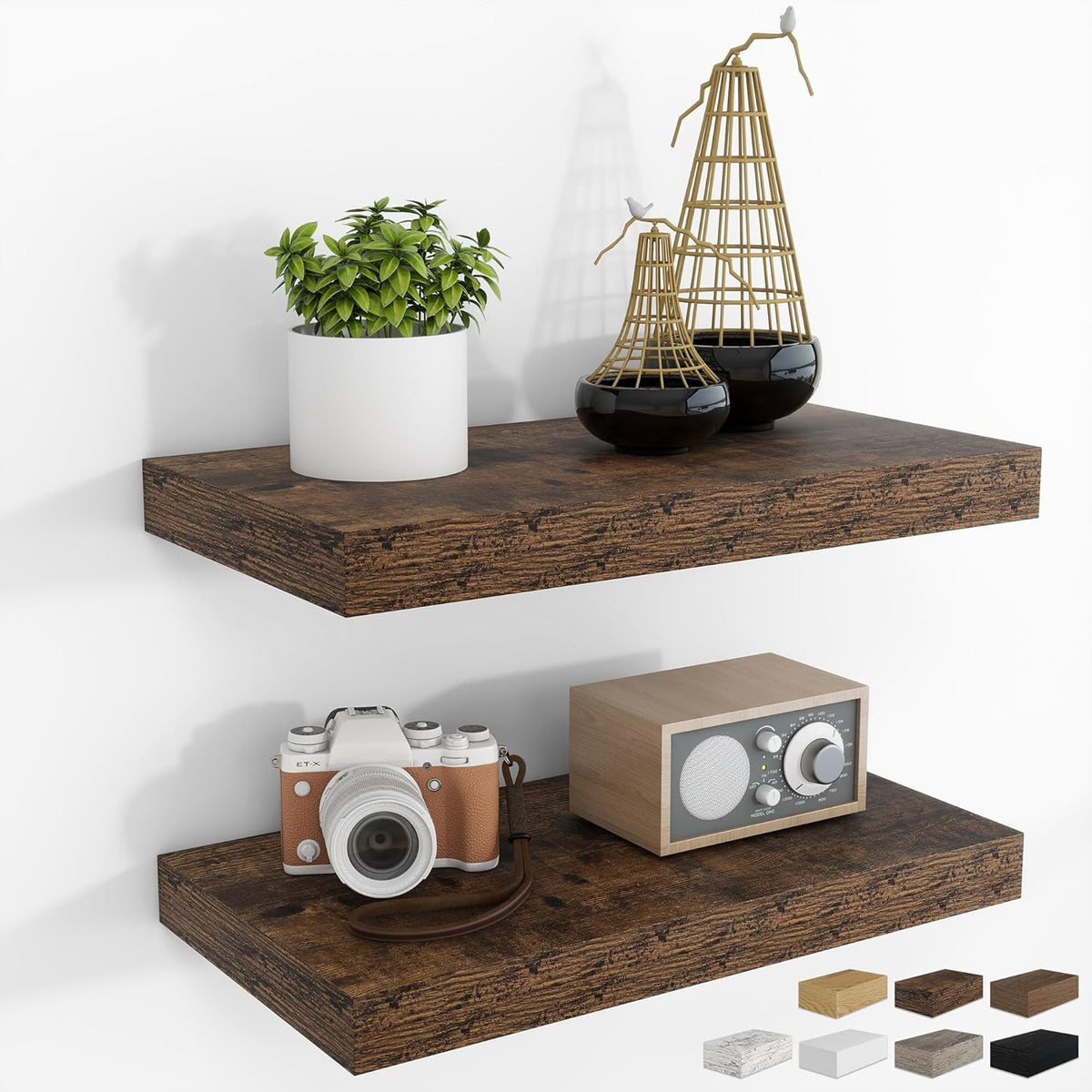 RICHFOCUS 16Inch Floating Shelves for Wall 2 Pack Shelves for Bedroom|Kitchen|Bathroom Wall Mounted
