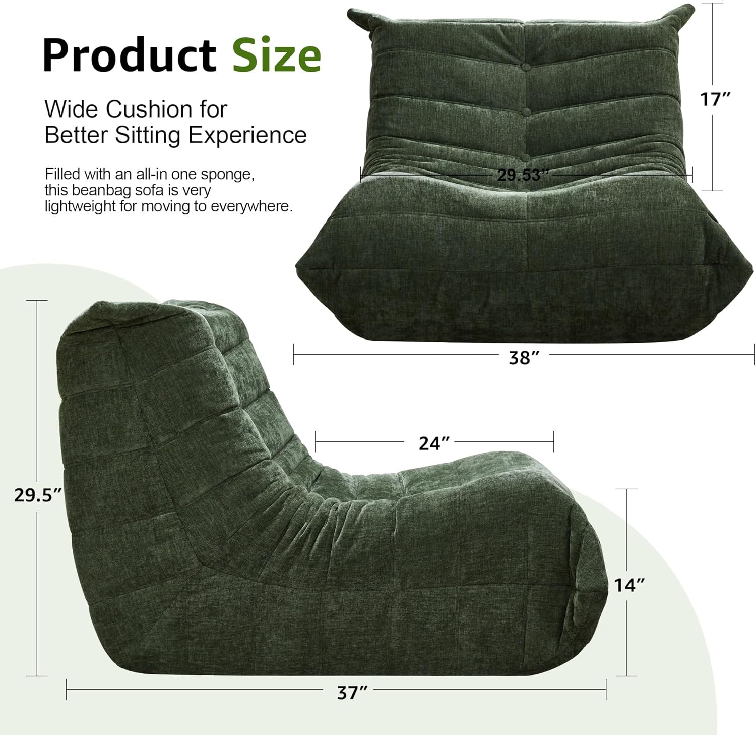 Bean Bag Chairs for Adults Giant Bean Bag Chair Memory Foam BeanBag Chair Big Bean Bag Sofa with