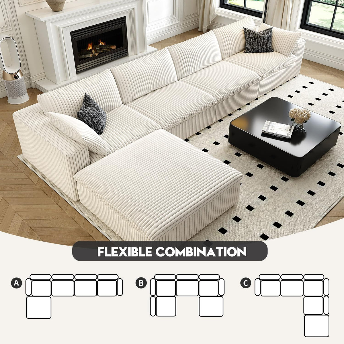 157.5" Cloud Couch Modular Sectional Sofa for Living Room,Modern Sofa with Deep Seat，L-Shape