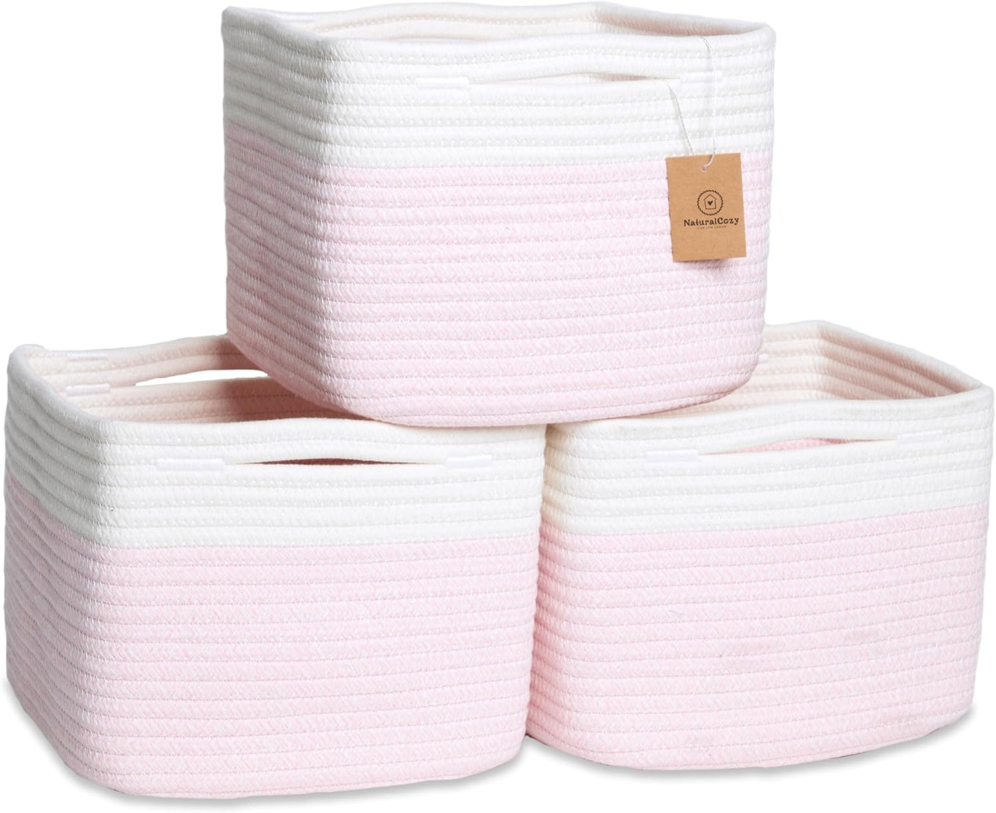 NaturalCozy Storage Cubes 9”x9”x7”Cotton Rope Woven Baskets for Organizing 3-Pack | 9 Inch Cube