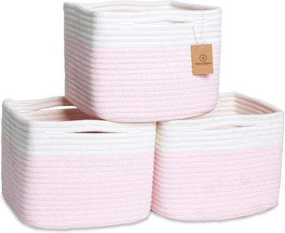 NaturalCozy Storage Cubes 9”x9”x7”Cotton Rope Woven Baskets for Organizing 3-Pack | 9 Inch Cube