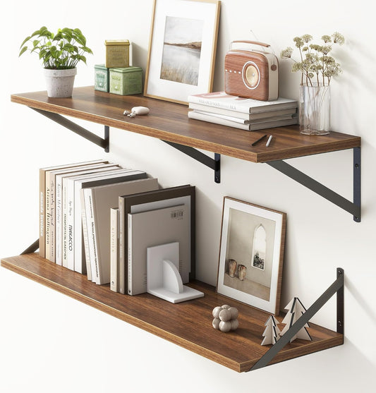 36"W x 10"D Floating Shelves, 10 Inch Deep Walnut Floating Shelves, Farmhouse Rustic Deep Wall