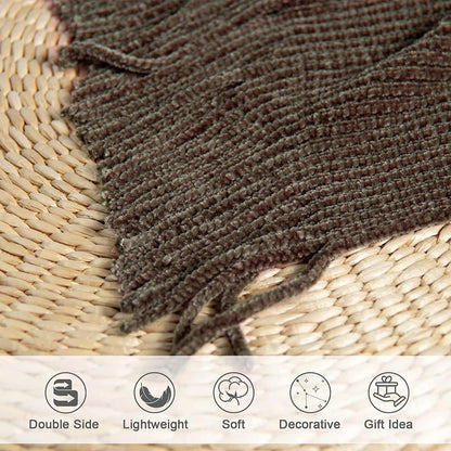 lifein Throw Blanket for Couch, Soft Boho Decor Bed Throw,Cozy Brown Knitted Chenille Small