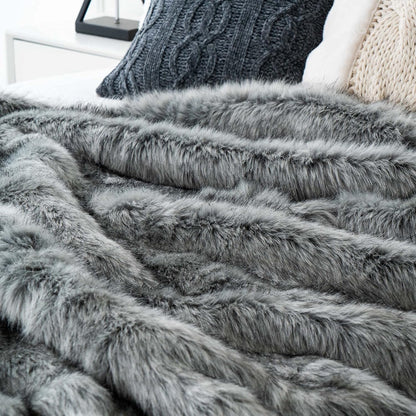 BATTILO HOME Silver Grey Faux Fur Throw Blanket for Couch, Bed, Fake Fur Blankets & Throws, Thick