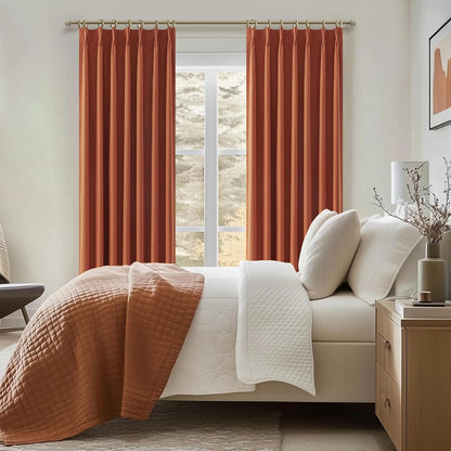 Fall Burnt Orange Curtains Pinch Pleated Blackout 84 Inches Long 2 Panels Set,Terracotta Autumn