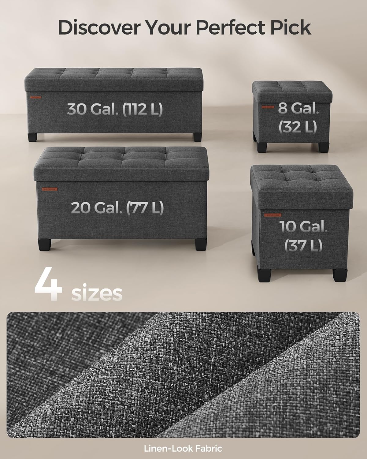 SONGMICS Storage Ottoman, Small Ottoman Foot Rest with Legs, 12.6 x 15.8 x 13.2 Inches Foot Stool