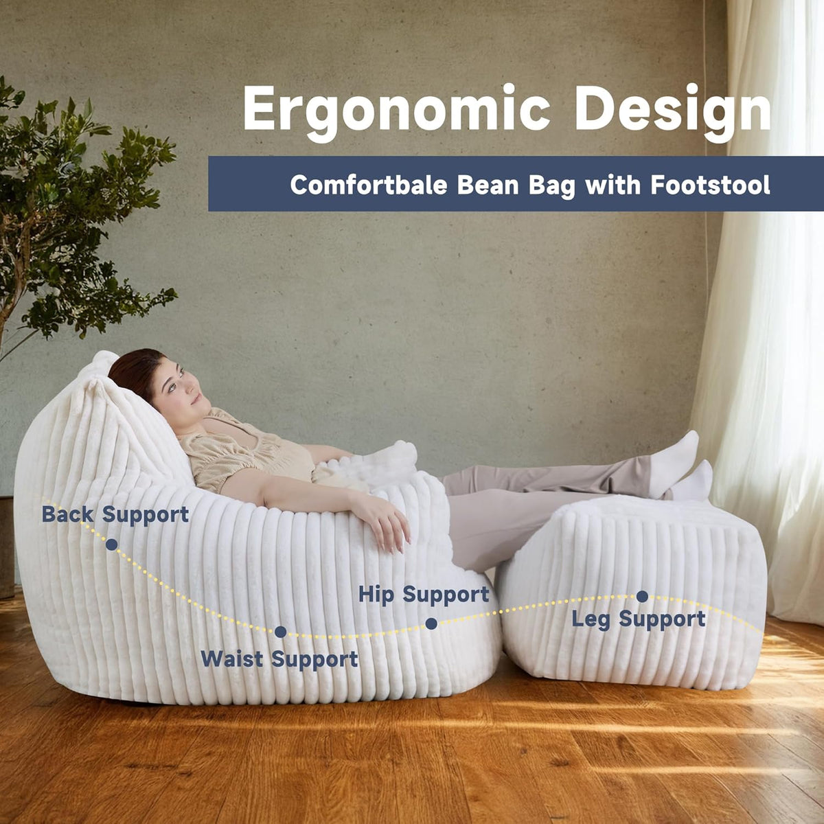 Giant Bean Bag Chairs for Adults, Oversized Chaise Lounge Chair Indoor with Memory Foam - Plush