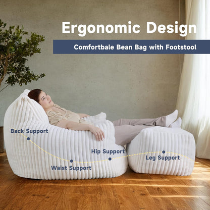 Giant Bean Bag Chairs for Adults, Oversized Chaise Lounge Chair Indoor with Memory Foam - Plush