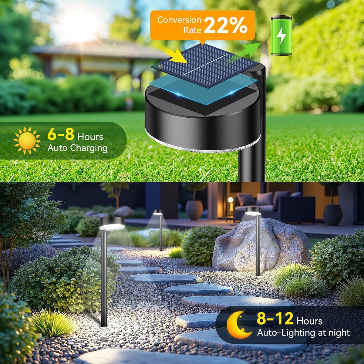 12 Pack Solar Pathway Lights Outdoor, 12 Brighter LED Solar Lights Outdoor Waterproof, Up to 12 Hrs